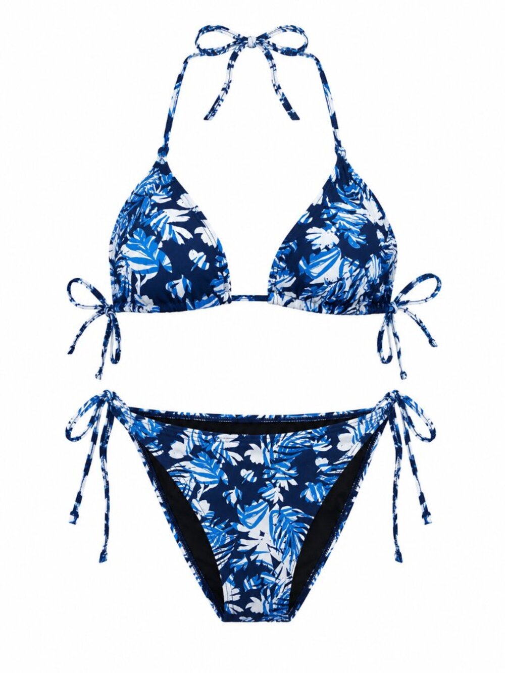 JOYBIK Blue Tropical Print String Bikini Set Size Large Tie Side Swimsuit NWT